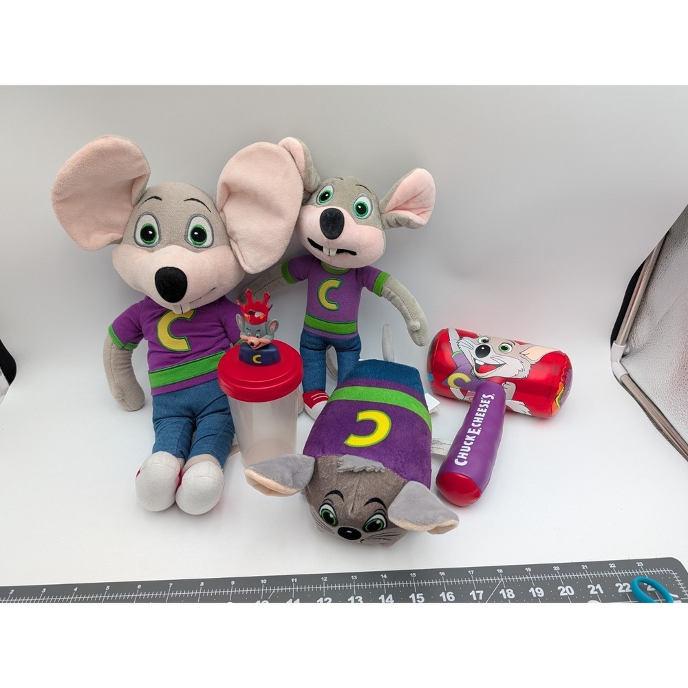 Chuck E Cheese Mouse Plush‎ Lot Bobblehead Cup Padded Hammer CEC Entertainment